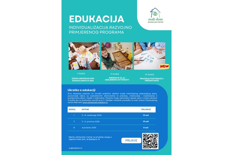 Otvorene su prijave za  edukaciju Individualizacija razvojno primjerenog programa